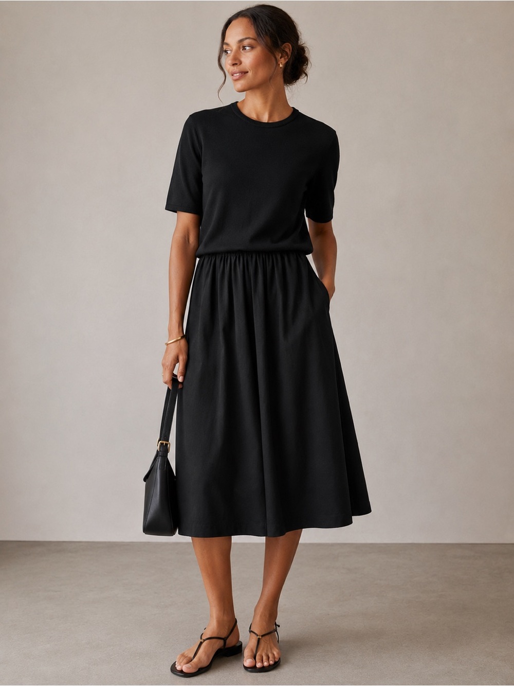 Zara Black Short-Sleeve Knit Dress - Picture 1 of 6